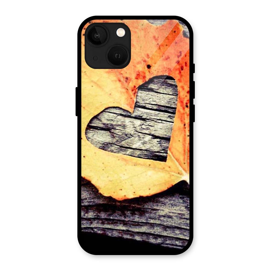 Wood Heart Leaf Glass Back Case for iPhone 13