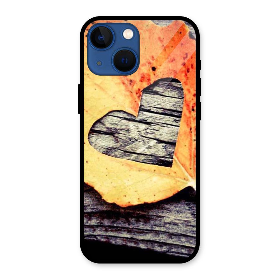 Wood Heart Leaf Glass Back Case for iPhone 13 Mini
