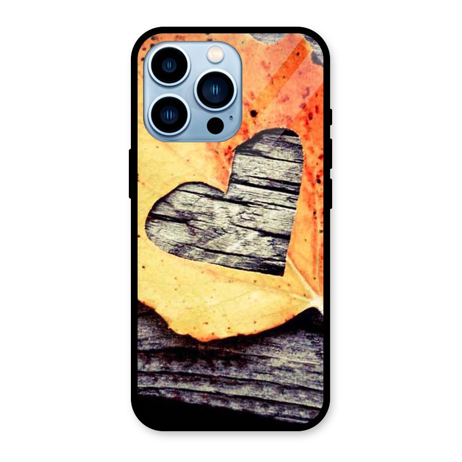 Wood Heart Leaf Glass Back Case for iPhone 13 Pro