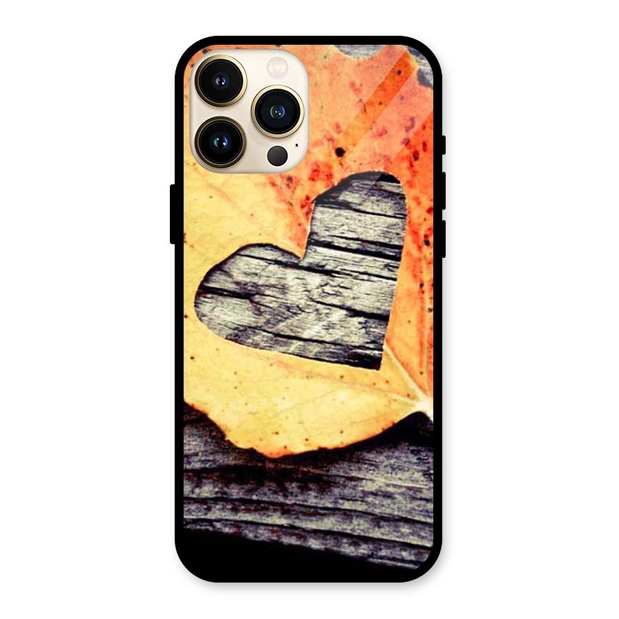 Wood Heart Leaf Glass Back Case for iPhone 13 Pro Max