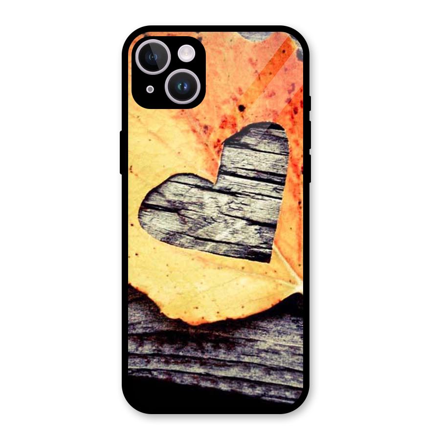 Wood Heart Leaf Glass Back Case for iPhone 14 Plus