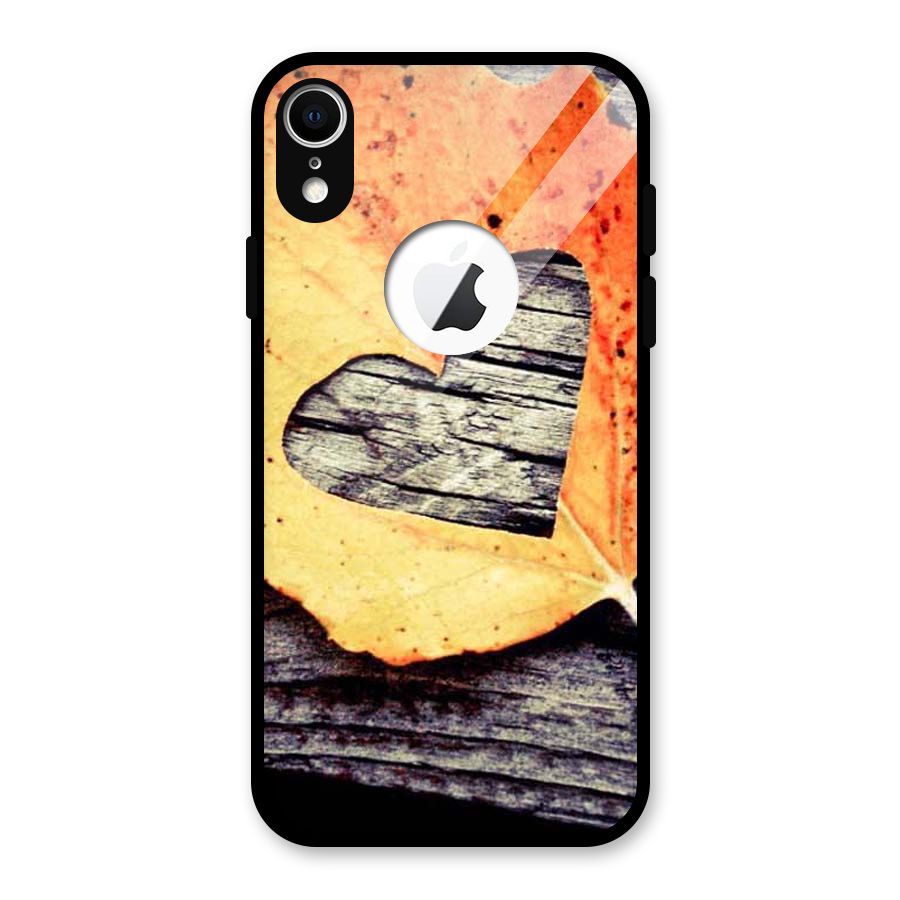 Wood Heart Leaf Glass Back Case for iPhone XR Logo Cut
