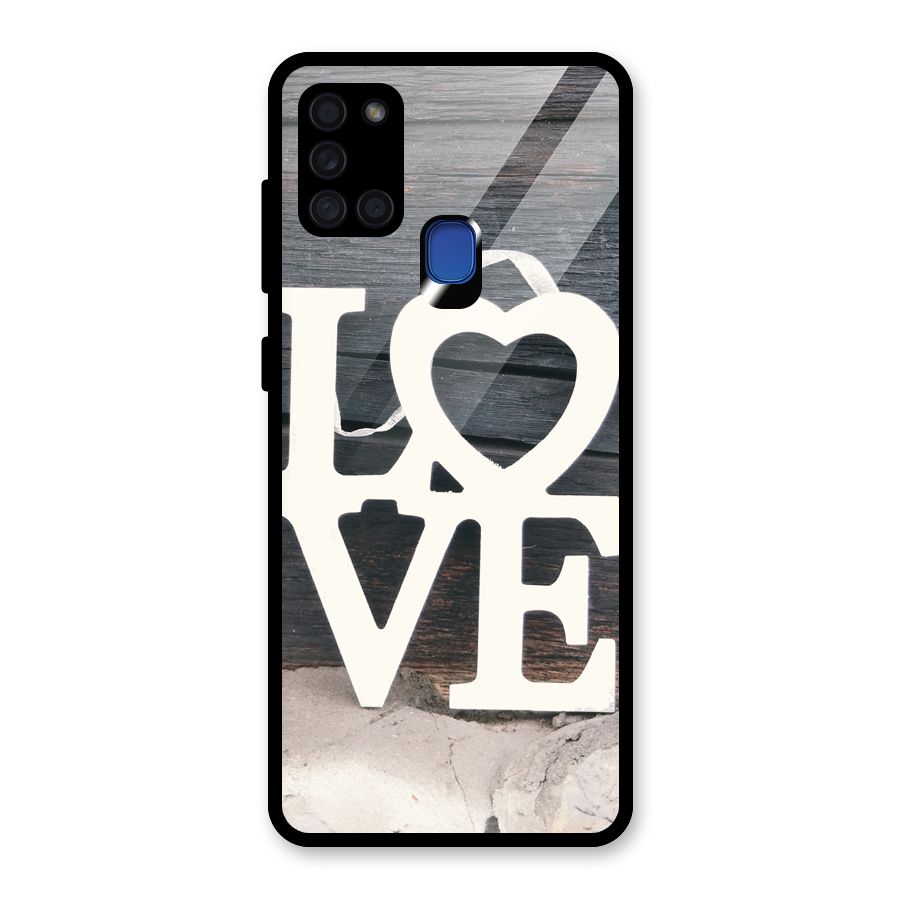 Wood Love Lock Glass Back Case for Galaxy A21s
