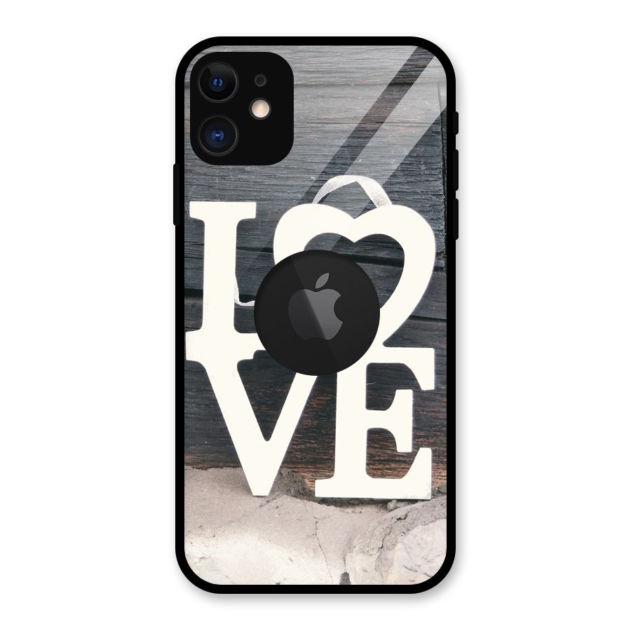 Wood Love Lock Glass Back Case for iPhone 11 Logo Cut
