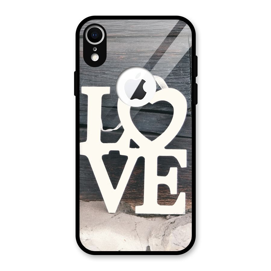 Wood Love Lock Glass Back Case for iPhone XR Logo Cut