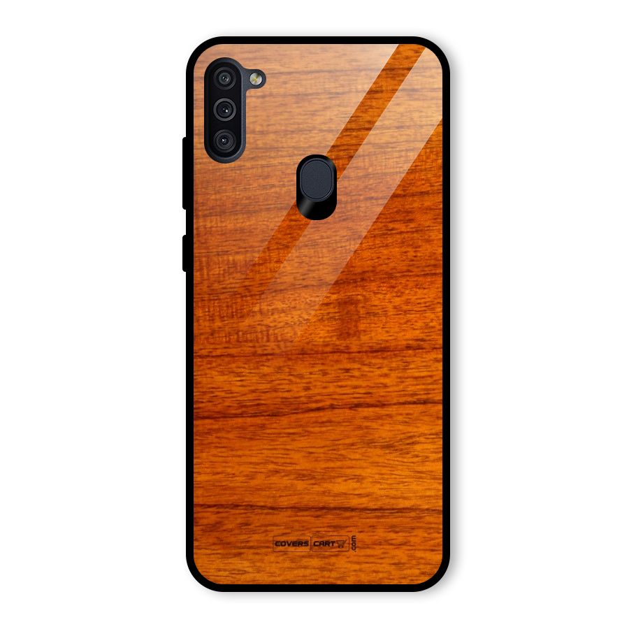 Wood Texture Design Glass Back Case for Galaxy M11