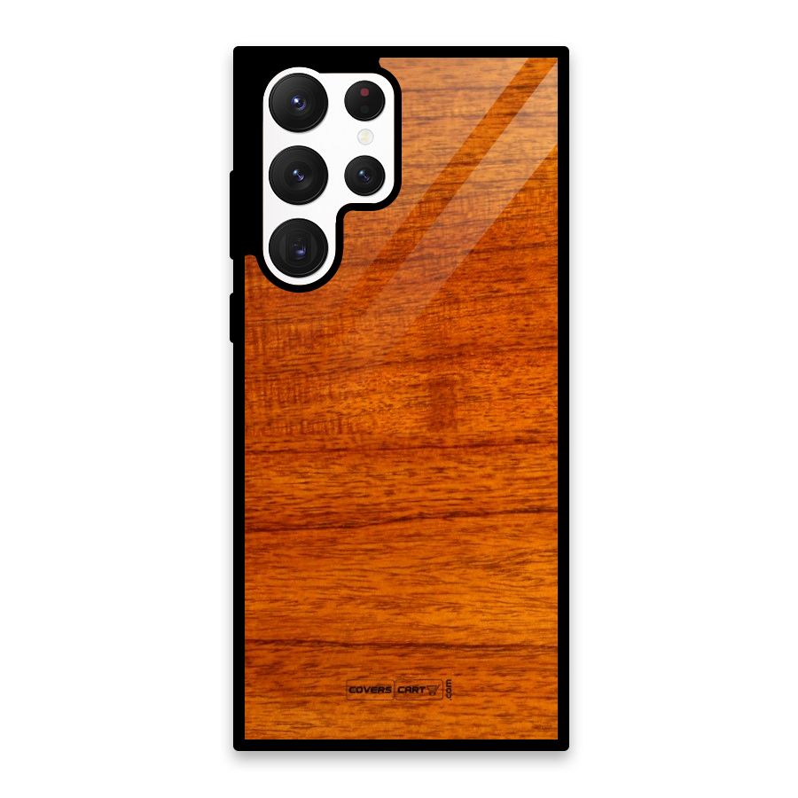 Wood Texture Design Glass Back Case for Galaxy S22 Ultra 5G