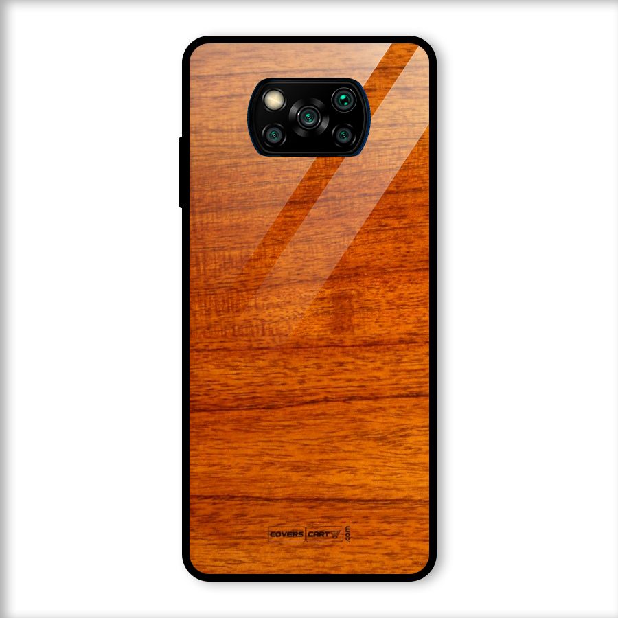 Wood Texture Design Glass Back Case for Poco X3