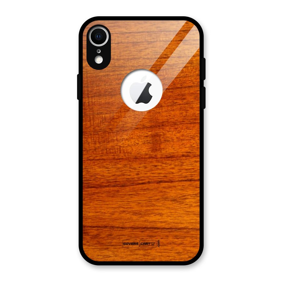 Wood Texture Design Glass Back Case for iPhone XR Logo Cut