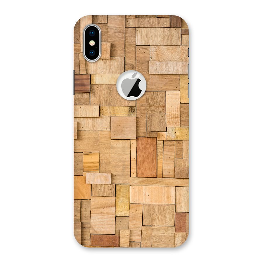 Wooden Blocks Back Case for iPhone X Logo Cut
