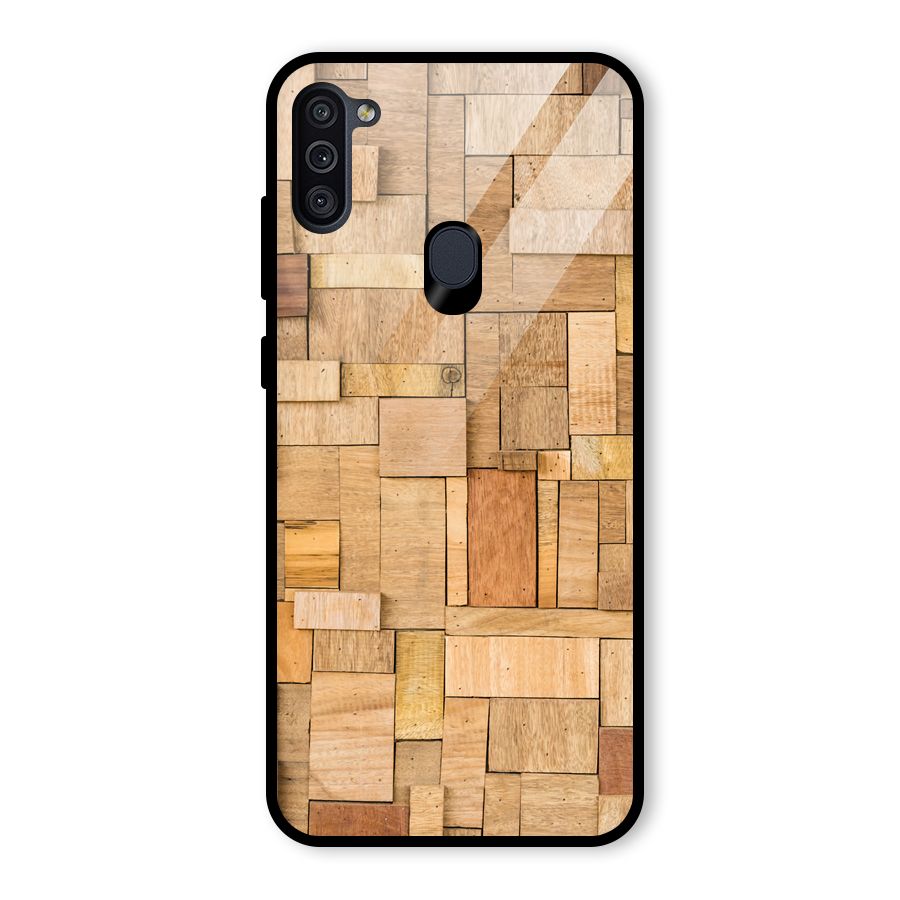 Wooden Blocks Glass Back Case for Galaxy M11