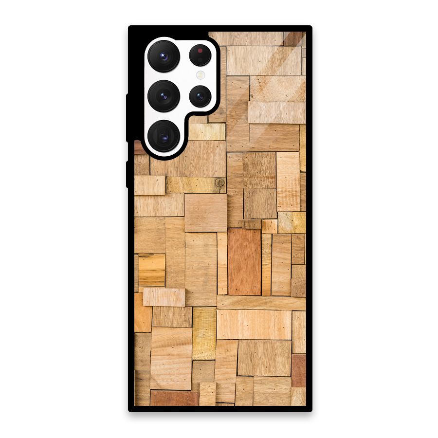 Wooden Blocks Glass Back Case for Galaxy S22 Ultra 5G