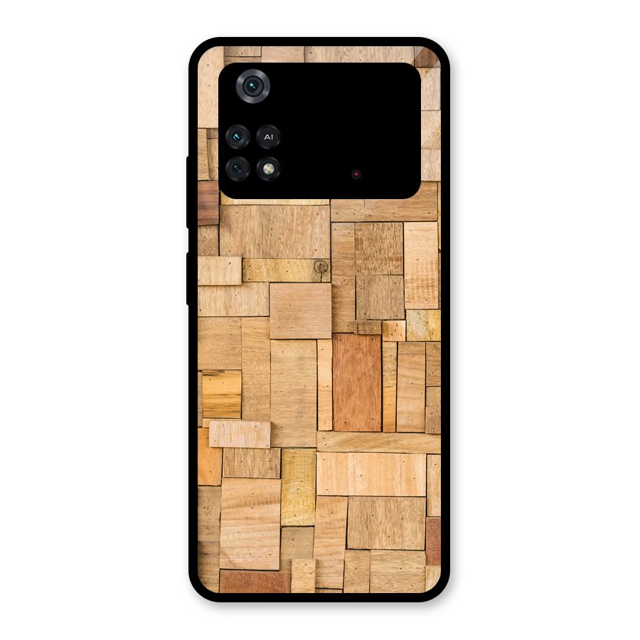 Wooden Blocks Glass Back Case for Poco M4 Pro 4G