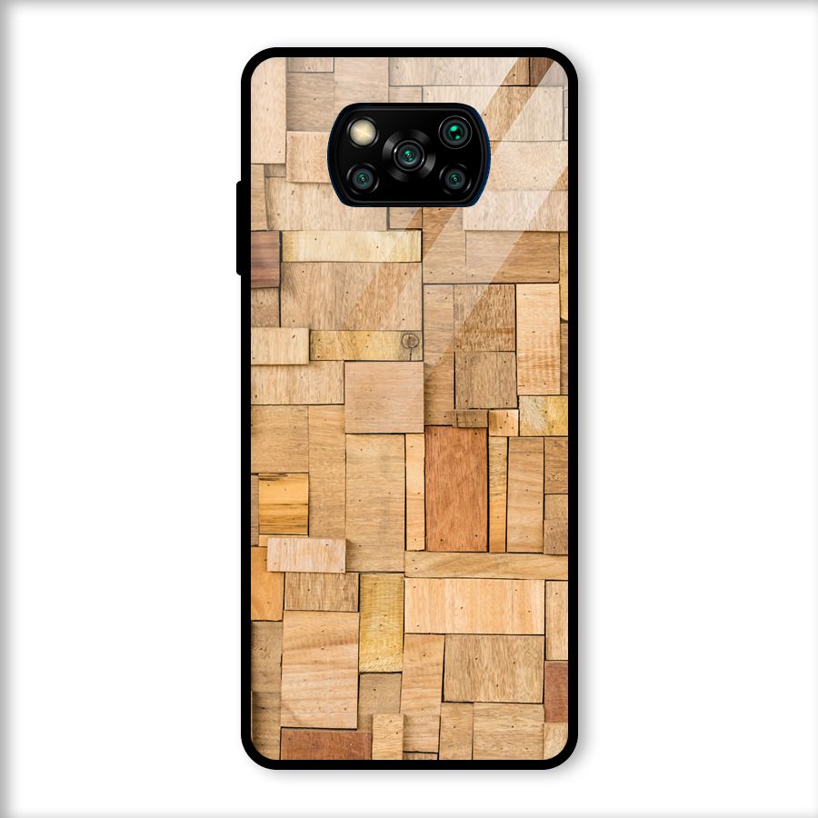 Wooden Blocks Glass Back Case for Poco X3