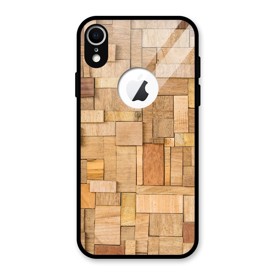 Wooden Blocks Glass Back Case for iPhone XR Logo Cut