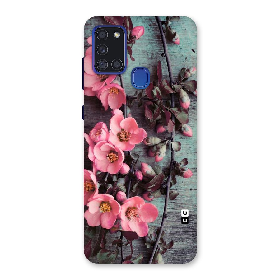 Wooden Floral Pink Back Case for Galaxy A21s