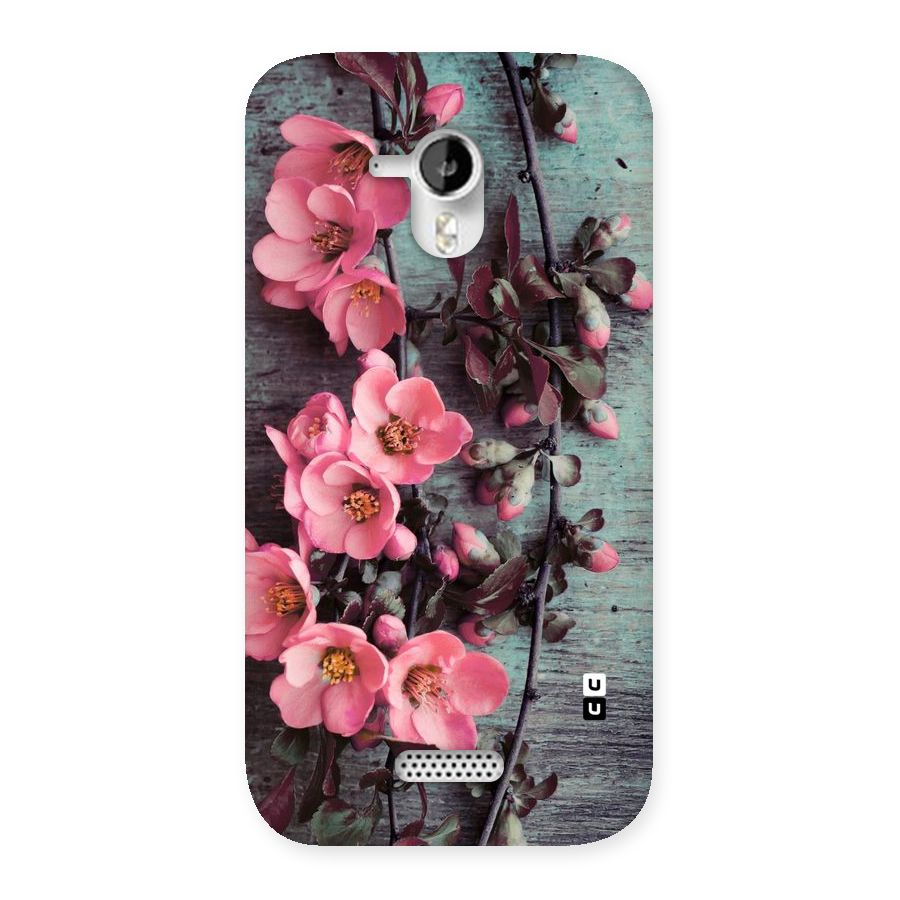 Wooden Floral Pink Back Case for Micromax Canvas HD A116