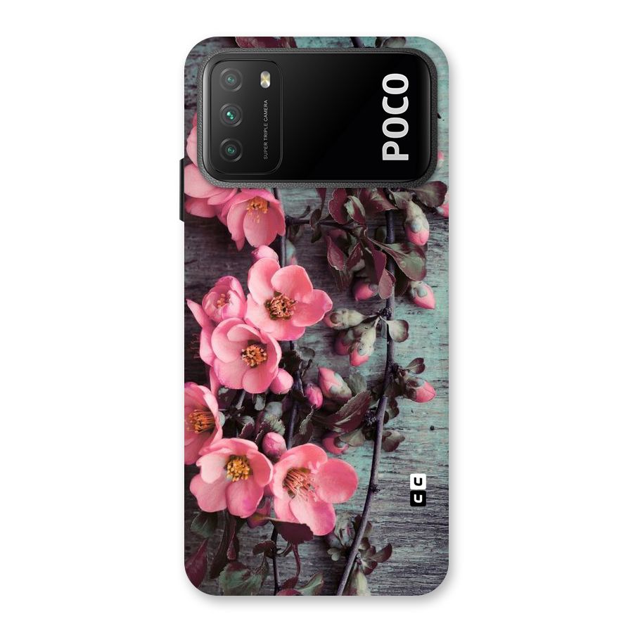 Wooden Floral Pink Back Case for Poco M3