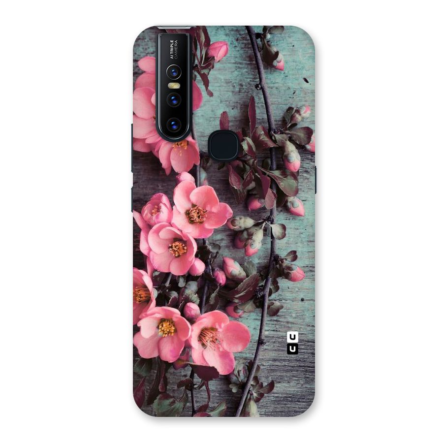 Wooden Floral Pink Back Case for Vivo V15