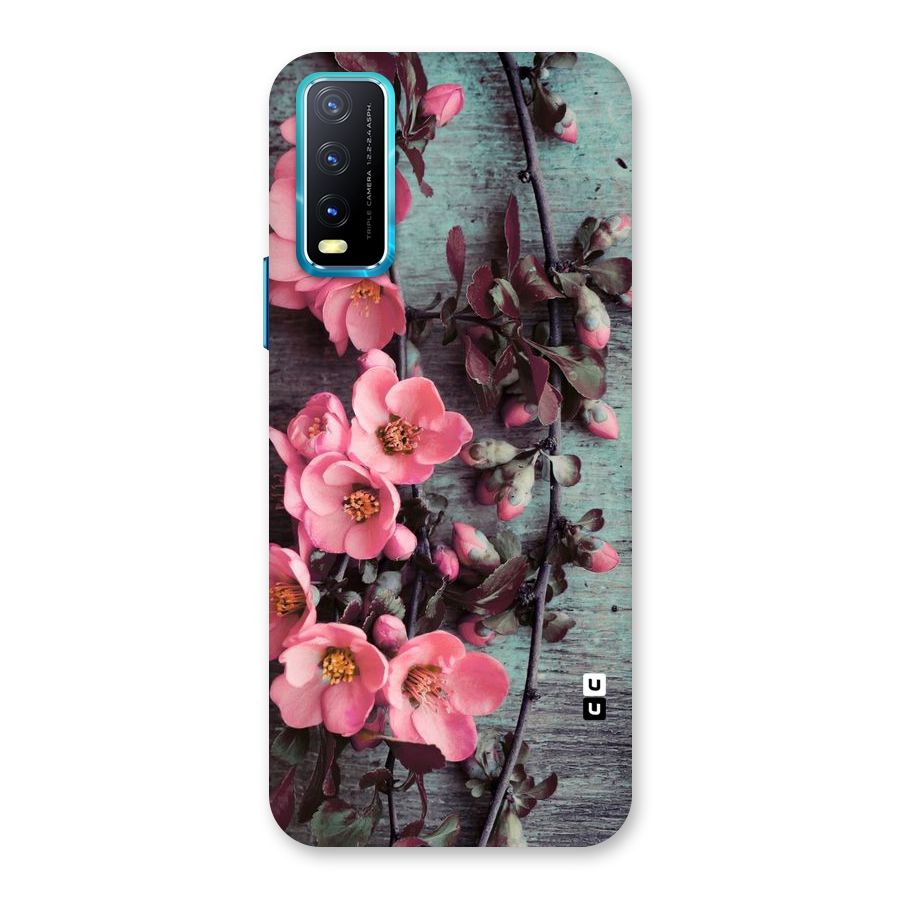 Wooden Floral Pink Back Case for Vivo Y20A
