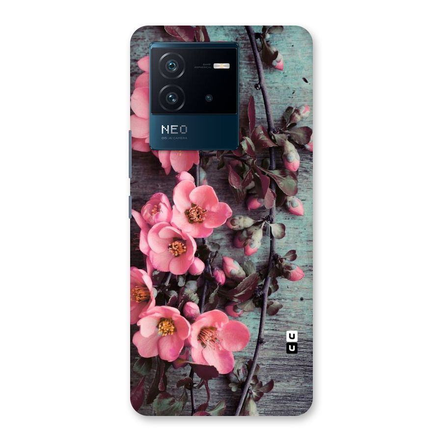 Wooden Floral Pink Back Case for Vivo iQOO Neo 6 5G
