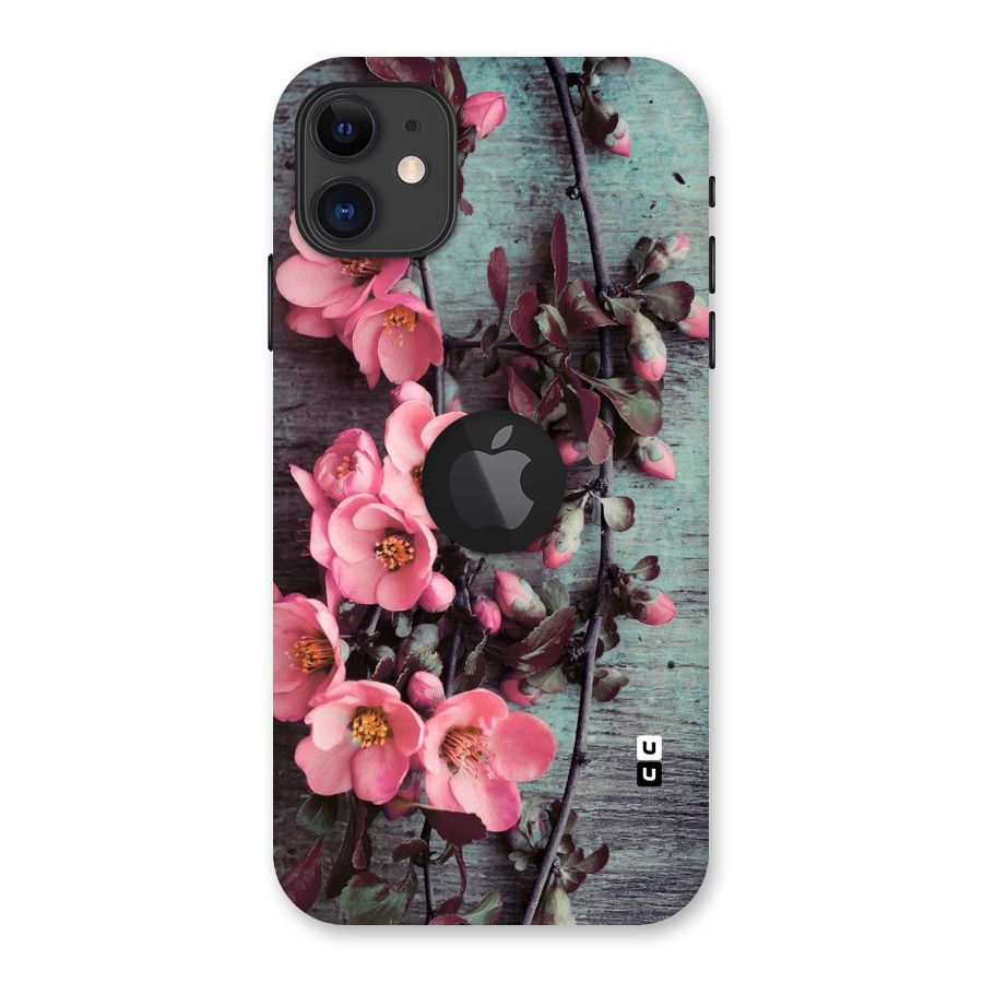 Wooden Floral Pink Back Case for iPhone 11 Logo Cut