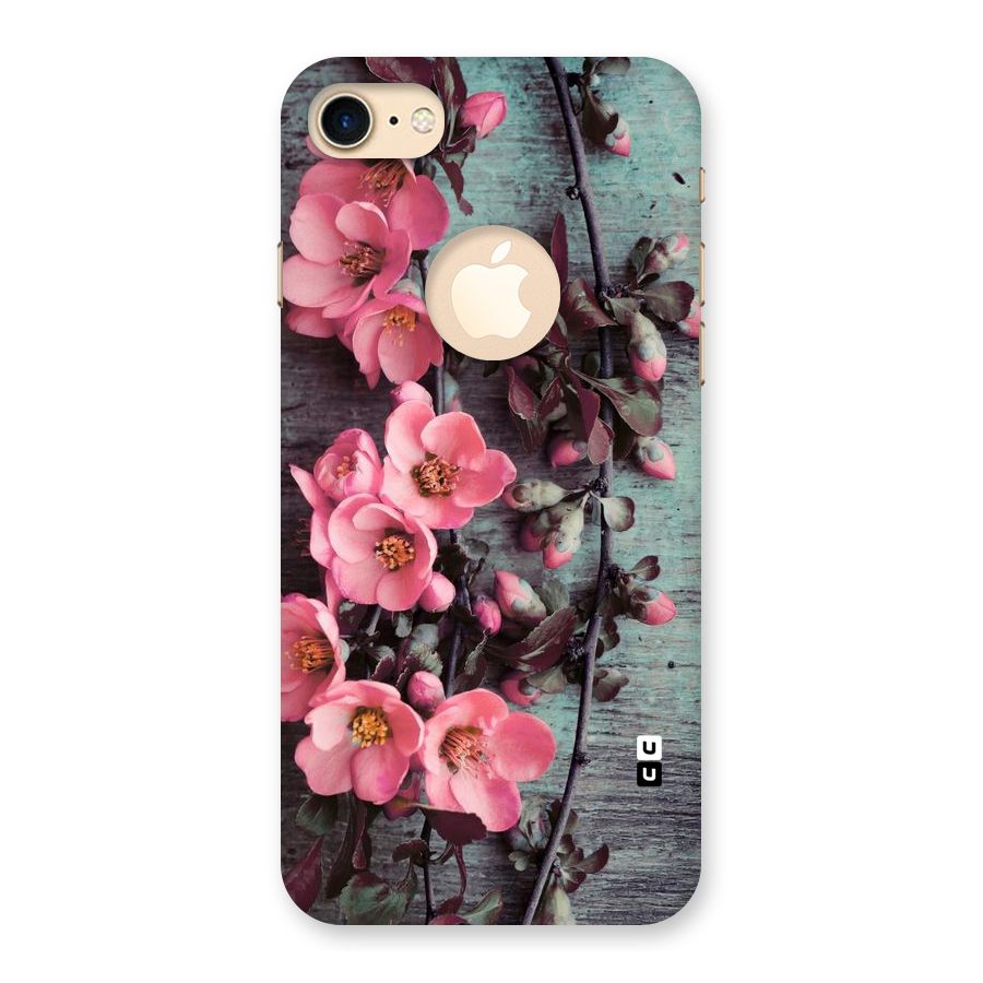 Wooden Floral Pink Back Case for iPhone 7 Logo Cut