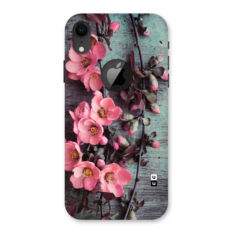 Wooden Floral Pink Back Case for iPhone XR Logo Cut