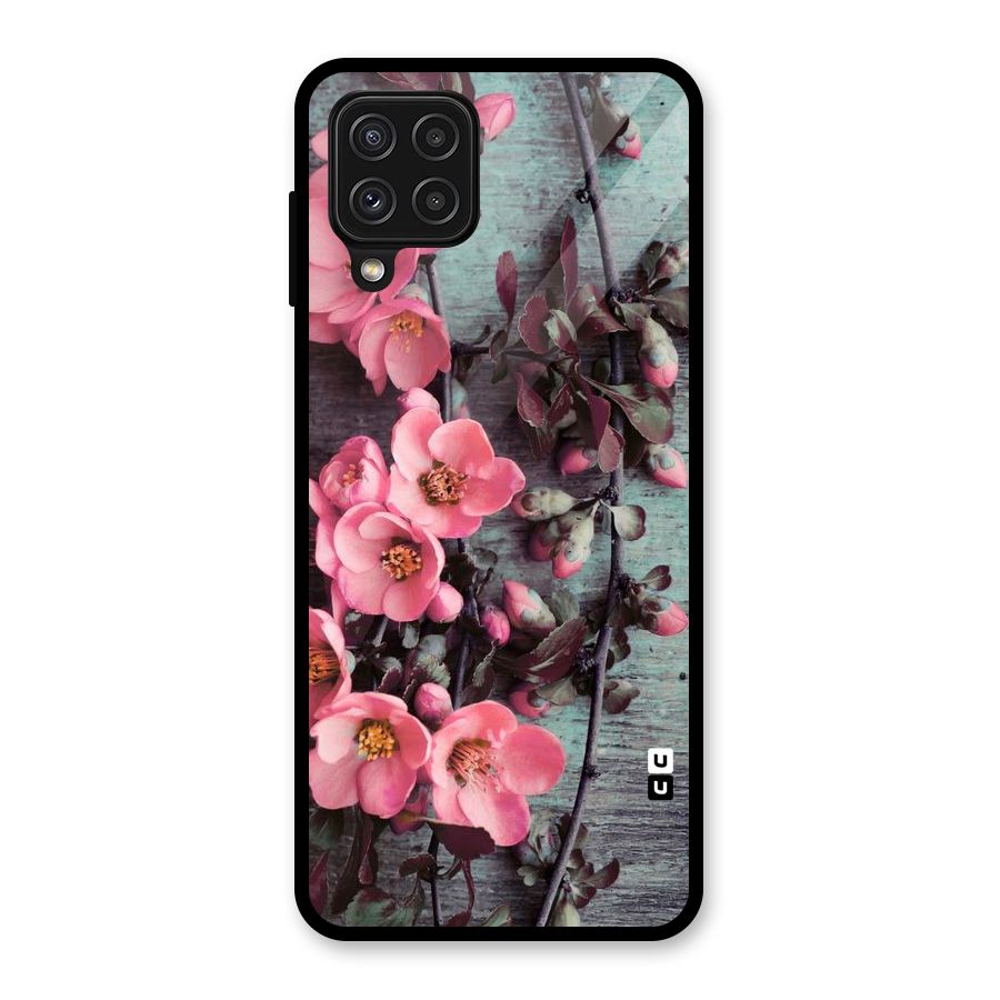 Wooden Floral Pink Glass Back Case for Galaxy A22 4G