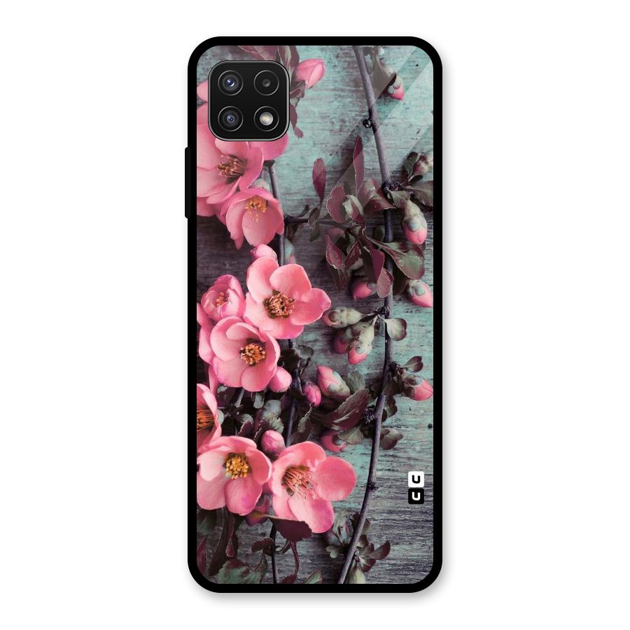 Wooden Floral Pink Glass Back Case for Galaxy A22 5G