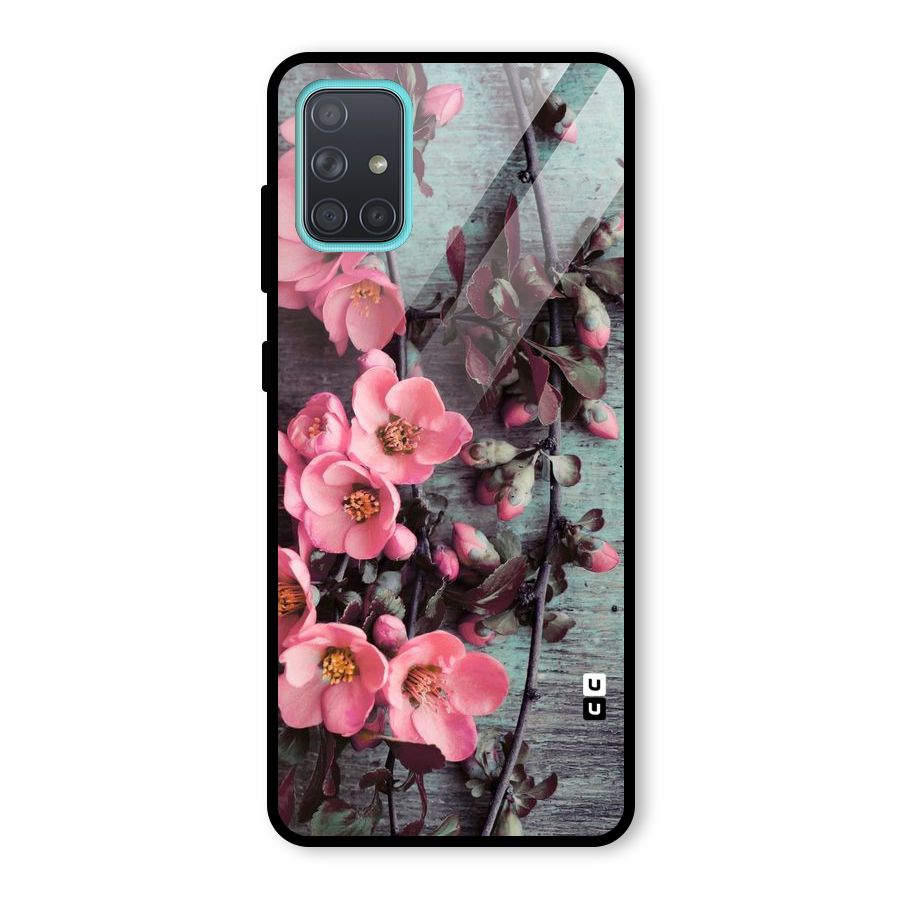 Wooden Floral Pink Glass Back Case for Galaxy A71