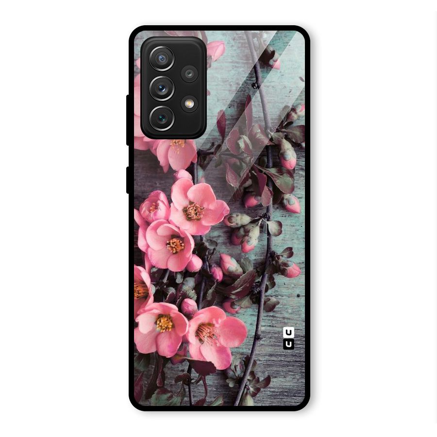 Wooden Floral Pink Glass Back Case for Galaxy A72