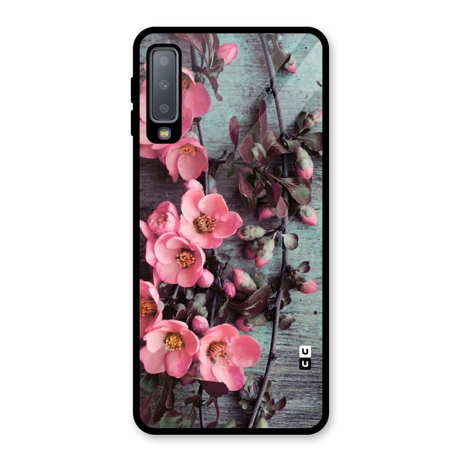 Wooden Floral Pink Glass Back Case for Galaxy A7 (2018)