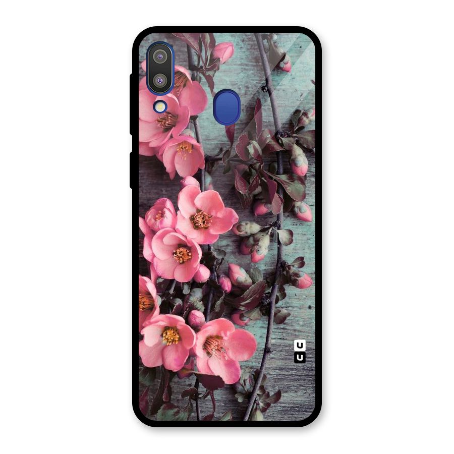Wooden Floral Pink Glass Back Case for Galaxy M20