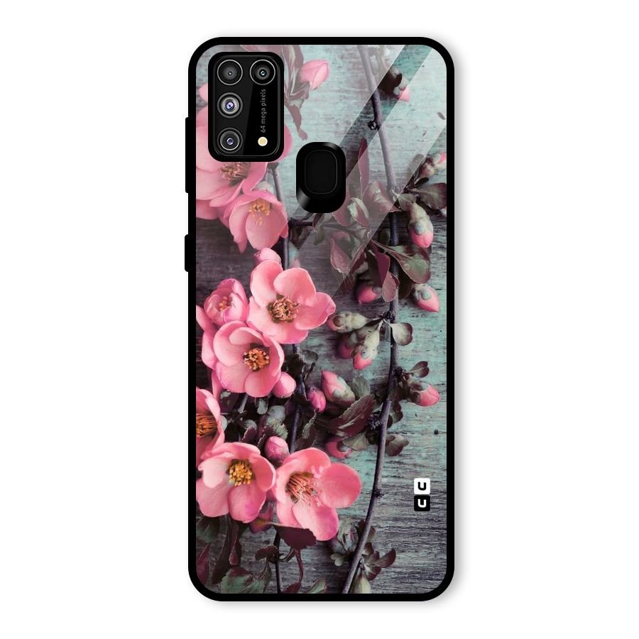 Wooden Floral Pink Glass Back Case for Galaxy M31
