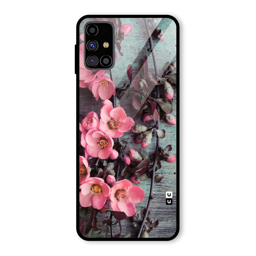 Wooden Floral Pink Glass Back Case for Galaxy M31s
