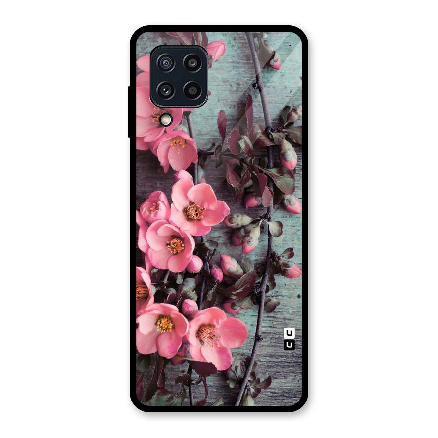 Wooden Floral Pink Glass Back Case for Galaxy M32