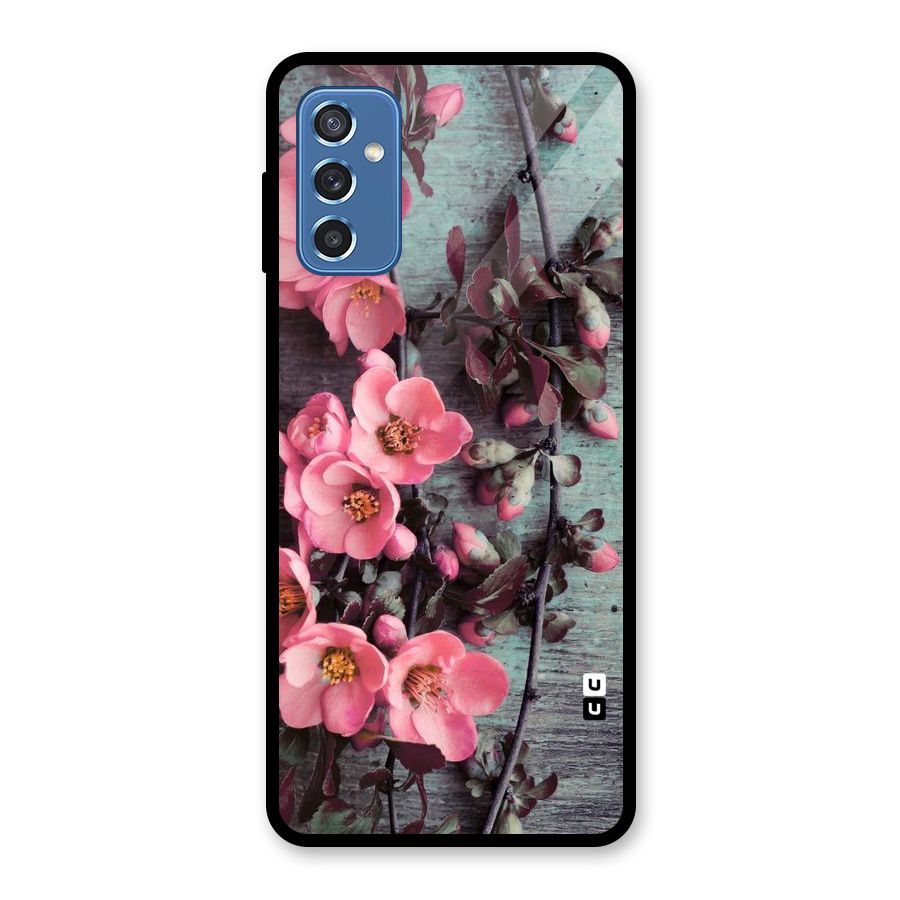 Wooden Floral Pink Glass Back Case for Galaxy M52 5G