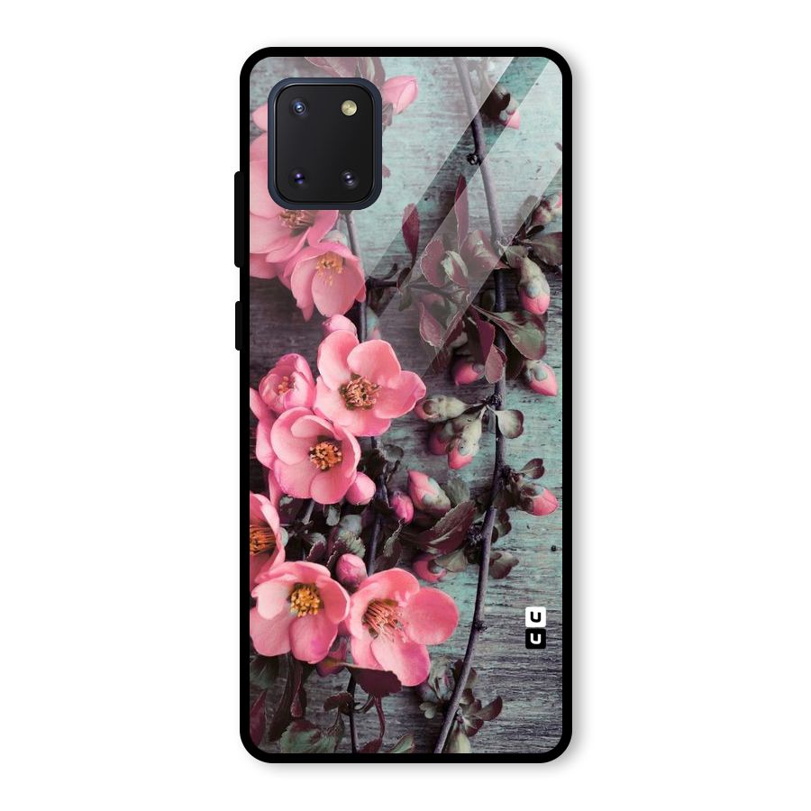 Wooden Floral Pink Glass Back Case for Galaxy Note 10 Lite