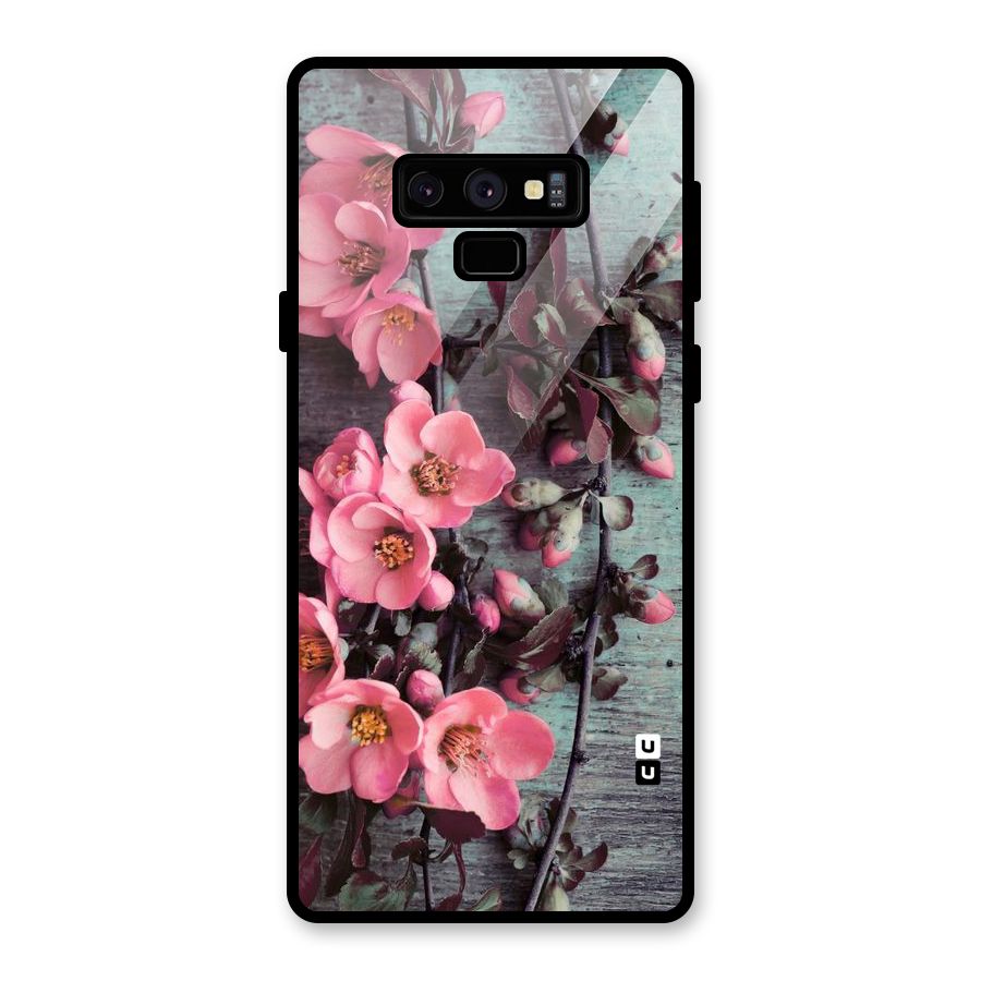 Wooden Floral Pink Glass Back Case for Galaxy Note 9