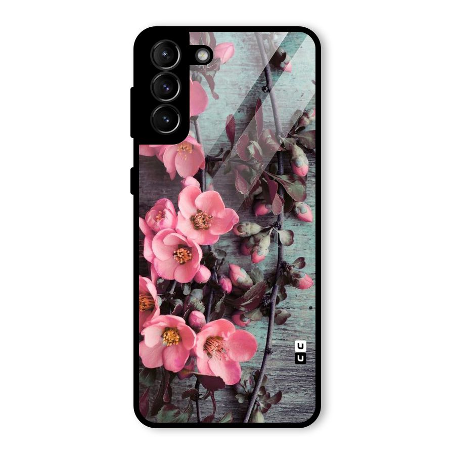 Wooden Floral Pink Glass Back Case for Galaxy S21 Plus