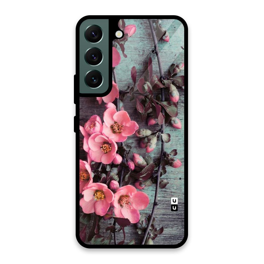 Wooden Floral Pink Glass Back Case for Galaxy S22 5G