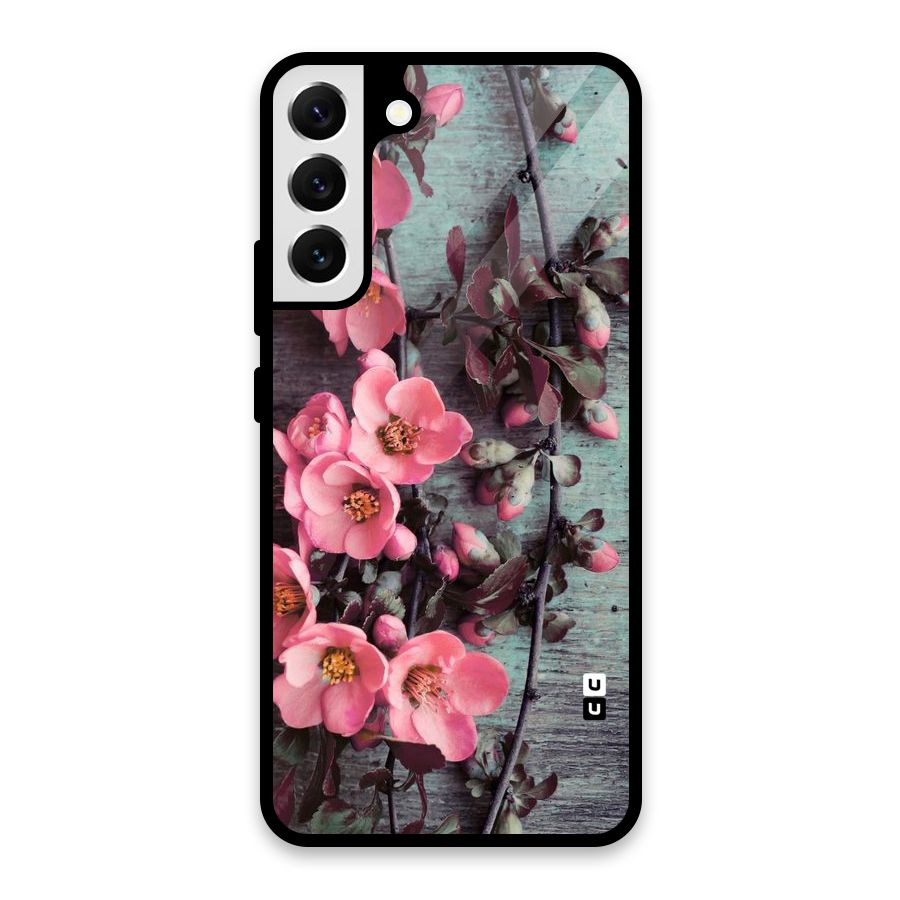 Wooden Floral Pink Glass Back Case for Galaxy S22 Plus 5G