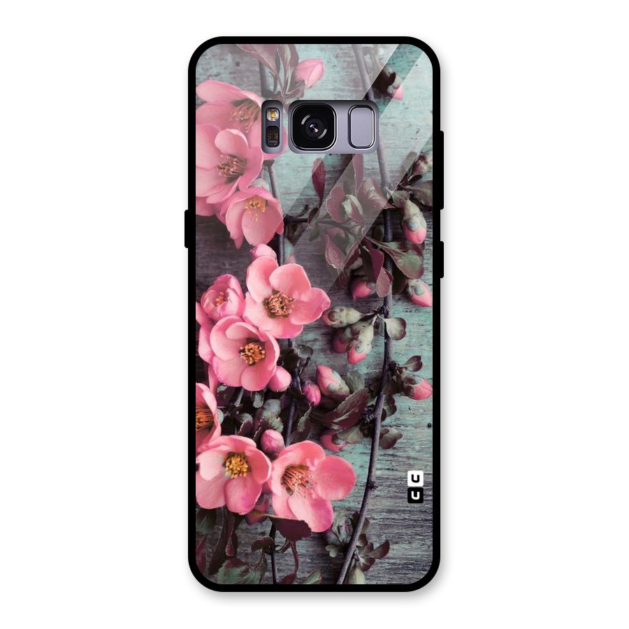Wooden Floral Pink Glass Back Case for Galaxy S8