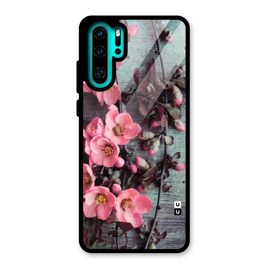 Wooden Floral Pink Glass Back Case for Huawei P30 Pro