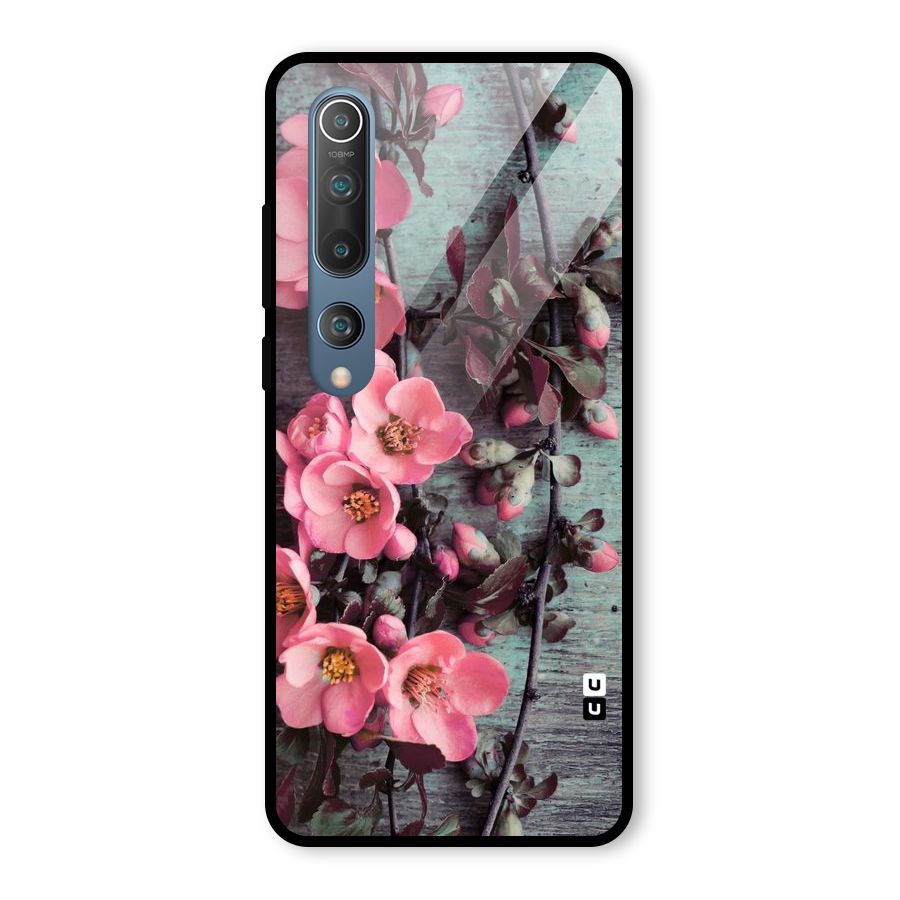 Wooden Floral Pink Glass Back Case for Mi 10