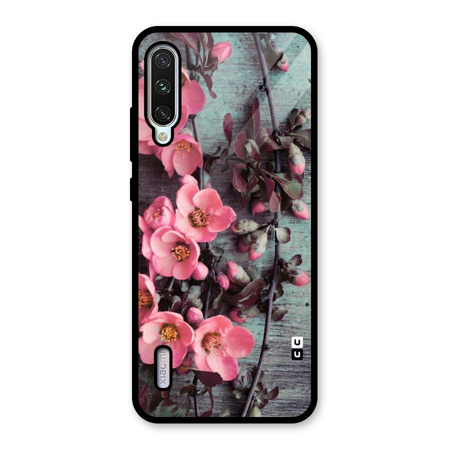 Wooden Floral Pink Glass Back Case for Mi A3