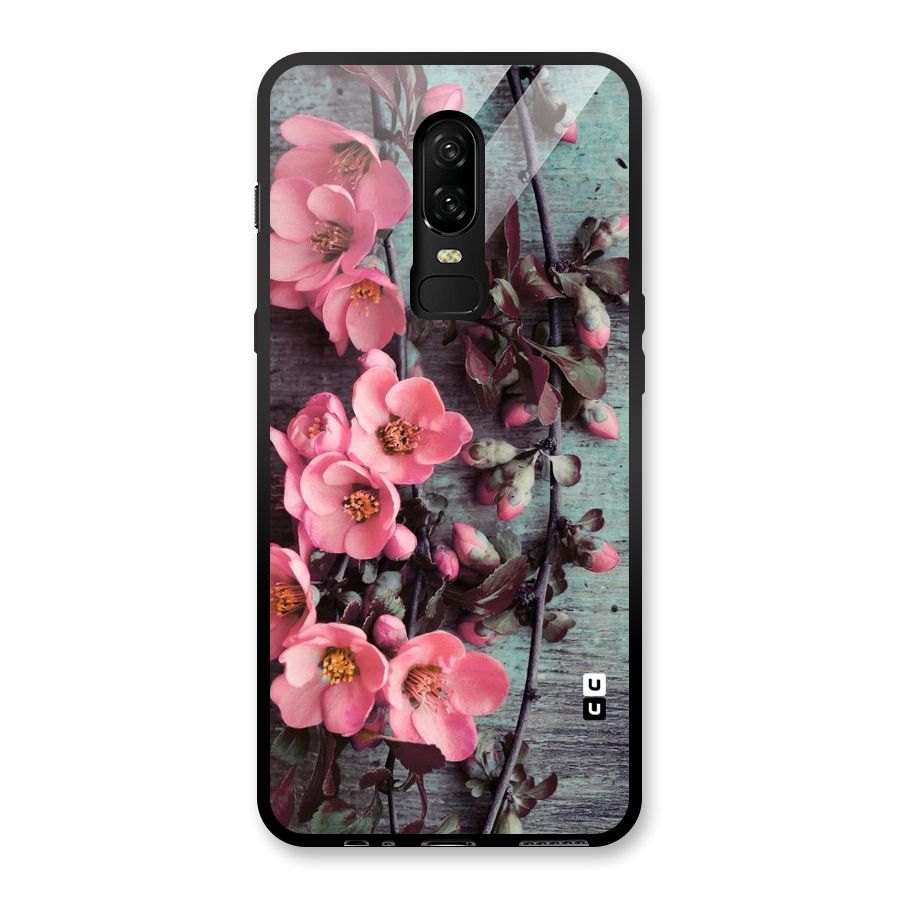 Wooden Floral Pink Glass Back Case for OnePlus 6