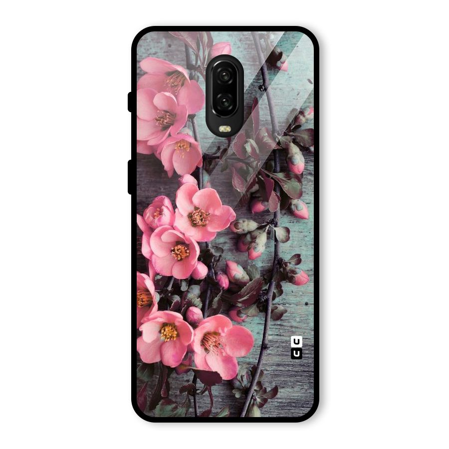 Wooden Floral Pink Glass Back Case for OnePlus 6T