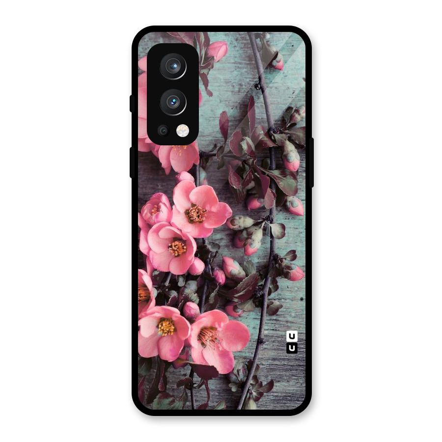 Wooden Floral Pink Glass Back Case for OnePlus Nord 2 5G